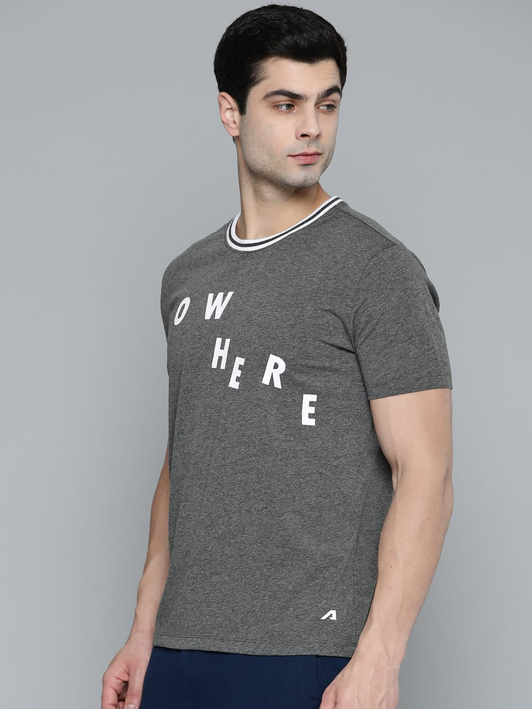 Alcis Men Charcoal Grey White Typography Printed T-shirt