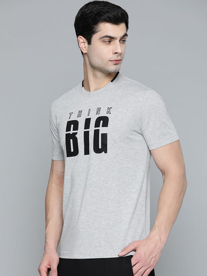 Alcis Men Grey Melange Black Typography Printed T-shirt