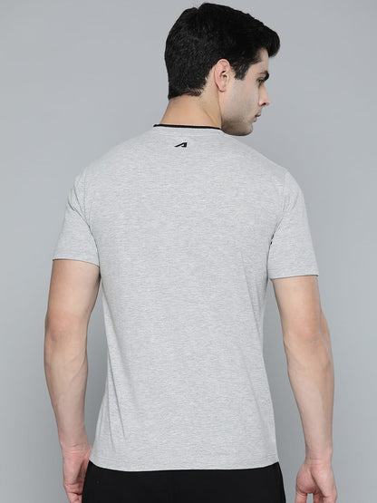 Alcis Men Grey Melange Black Typography Printed T-shirt