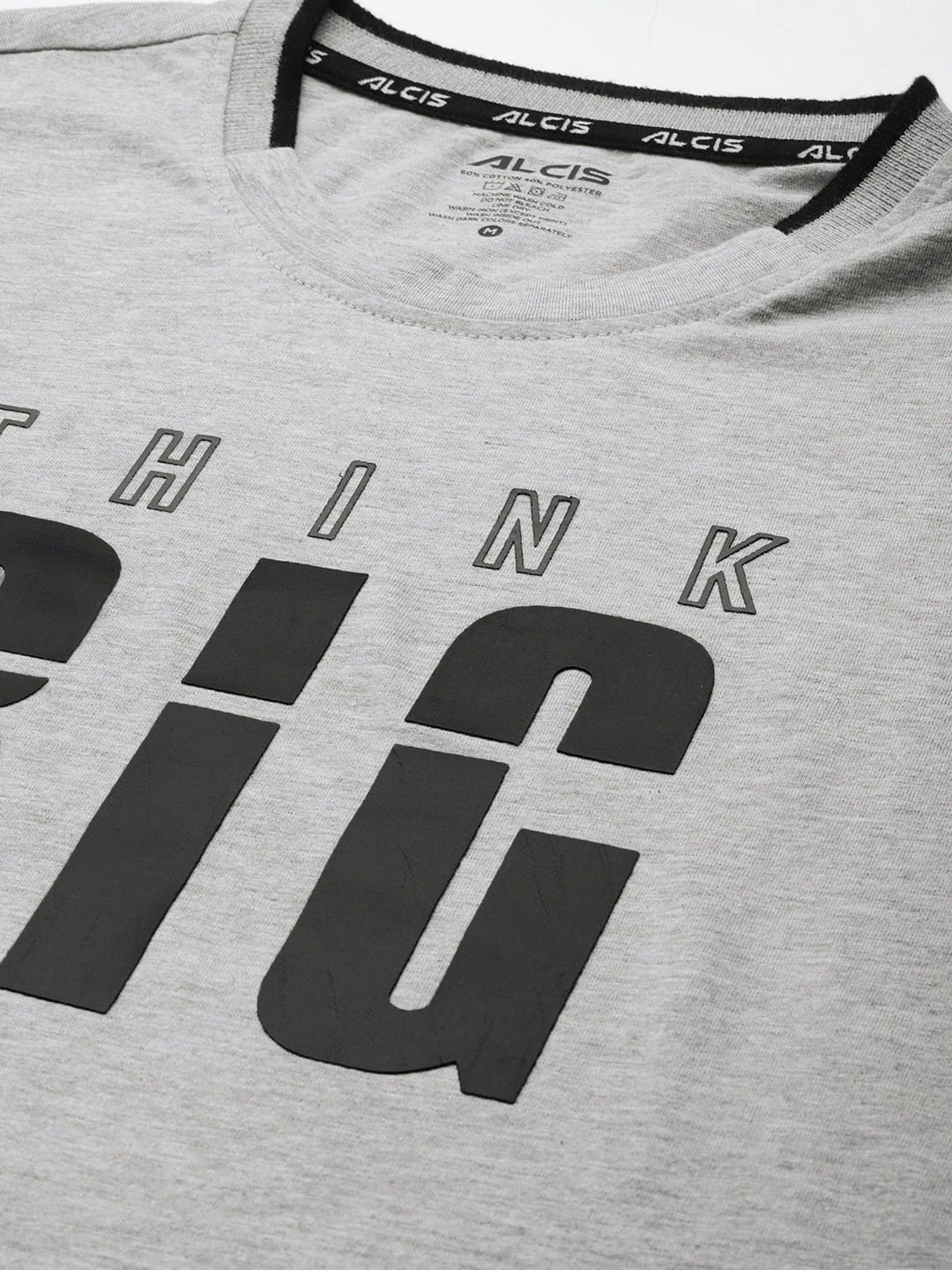 Alcis Men Grey Melange Black Typography Printed T-shirt