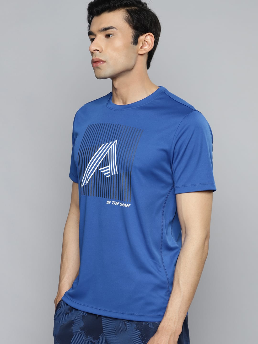 Alcis Men Blue Typography Printed Slim Fit Training or Gym T-shirt
