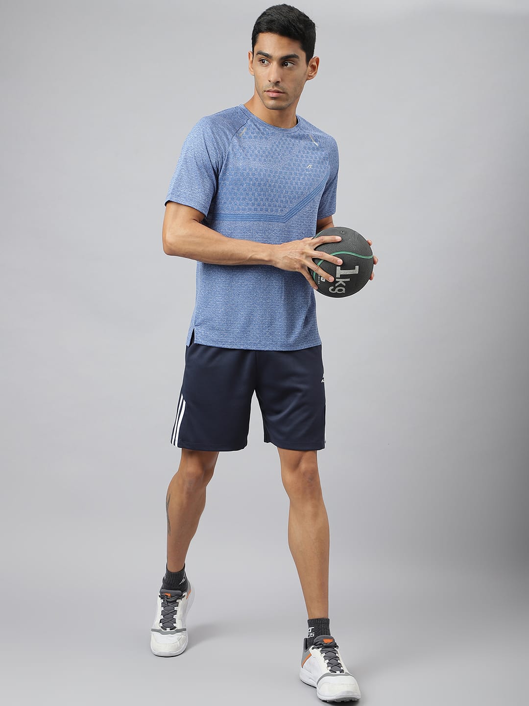 Alcis Men Blue Heather Anti-Static Slim-Fit Round Neck Distance Running T-Shirt