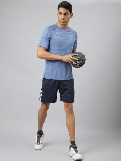 Alcis Men Blue Heather Anti-Static Slim-Fit Round Neck Distance Running T-Shirt