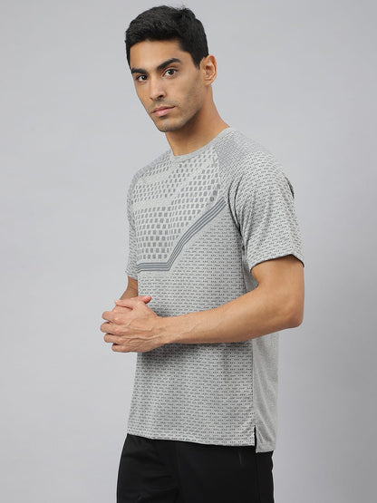 Alcis Men Light Grey Heather Anti-Static Slim-Fit Round Neck Distance Running T-Shirt