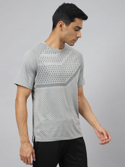 Alcis Men Light Grey Heather Anti-Static Slim-Fit Round Neck Distance Running T-Shirt