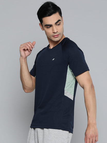 Alcis Men Navy Blue Colourblocked Dry Tech Slim Fit Sports T-shirt