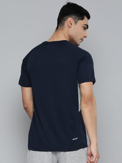 Alcis Men Navy Blue Colourblocked Dry Tech Slim Fit Sports T-shirt
