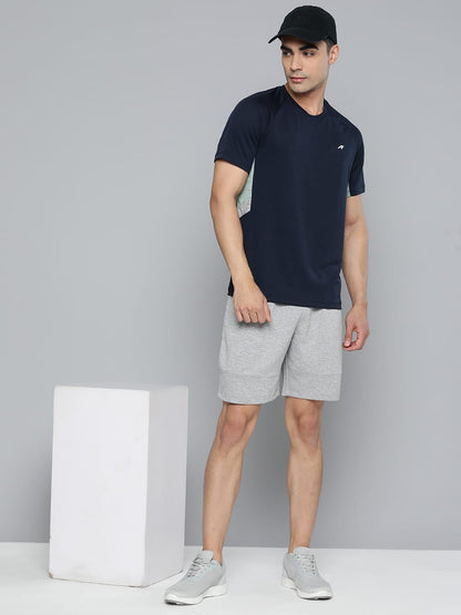 Alcis Men Navy Blue Colourblocked Dry Tech Slim Fit Sports T-shirt