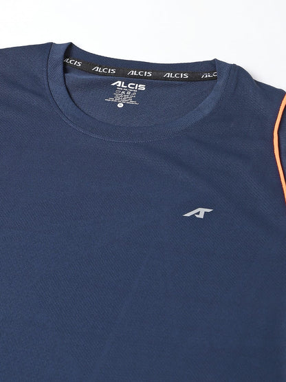 Alcis Men Navy Anti-Static Slim-Fit Round Neck Training T-Shirt