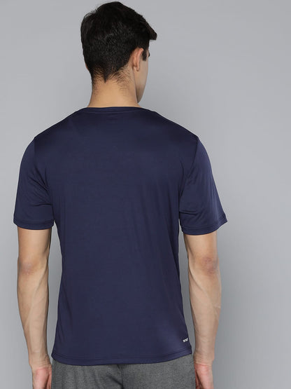 Alcis Men Navy Blue Anti Static Applique Slim Fit Running Wonder T-shirt