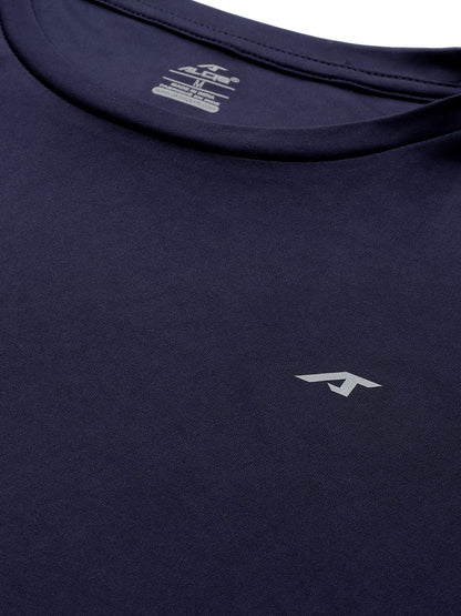 Alcis Men Navy Blue Anti Static Applique Slim Fit Running Wonder T-shirt