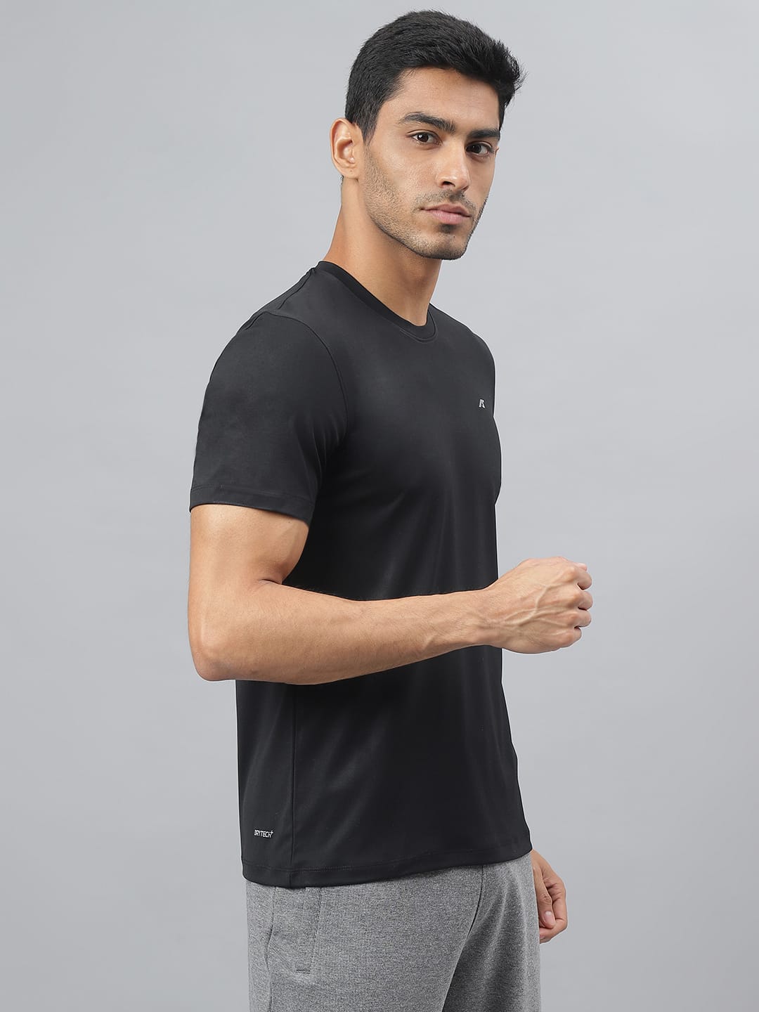 Alcis Men Black Anti-Static Soft-Touch Slim-Fit Sports for All Round Neck Wonder T-Shirt