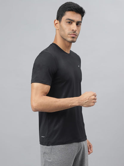 Alcis Men Black Anti-Static Soft-Touch Slim-Fit Sports for All Round Neck Wonder T-Shirt