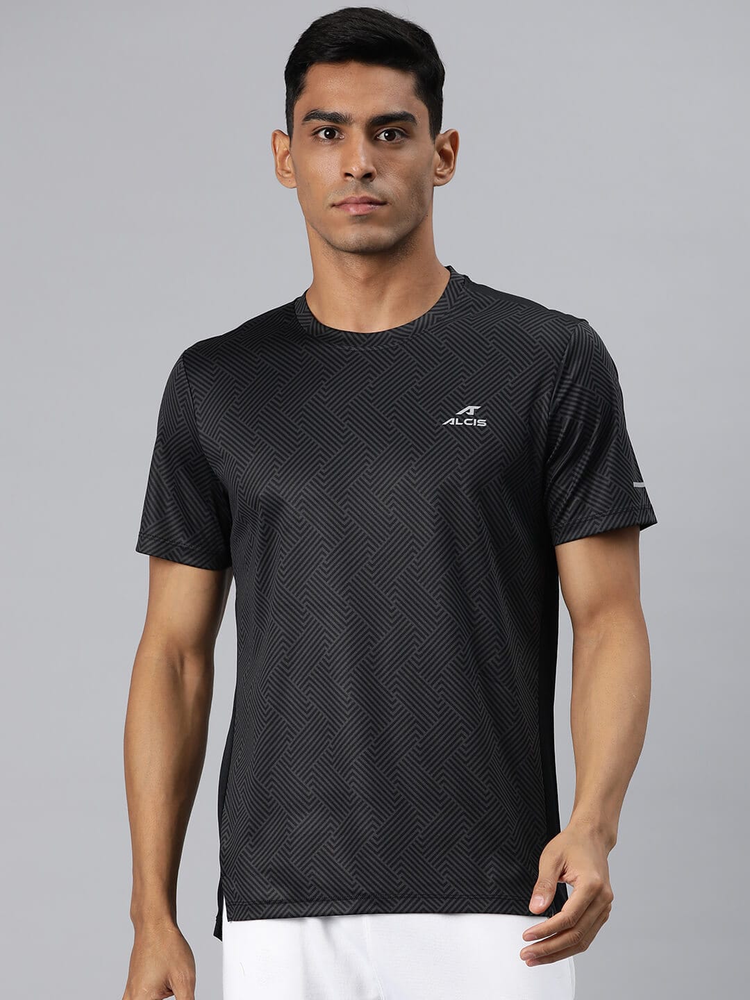 Alcis Men Grey Printed Anti Static Slim Fit T-shirt