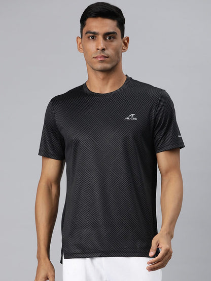 Alcis Men Grey Printed Anti Static Slim Fit T-shirt