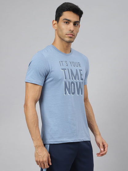 Alcis Men Faded Denim Graphic Print Soft-Touch Regular-Fit Athleisure T-Shirt
