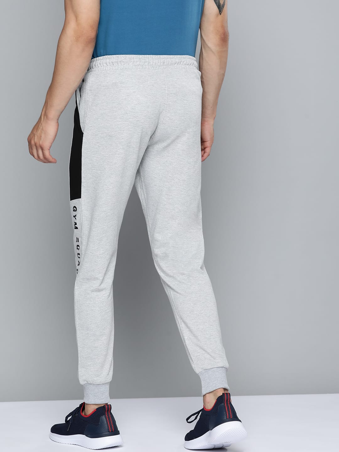 Alcis Men Grey Melange Typography Printed Track Pants