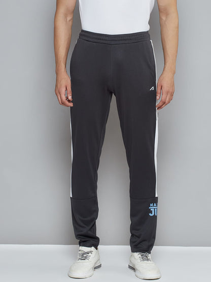 Alcis Men Charcoal Grey Typography Print Slim Fit Running Track Pants