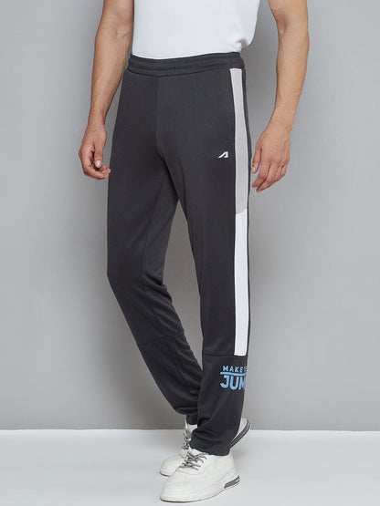 Alcis Men Charcoal Grey Typography Print Slim Fit Running Track Pants