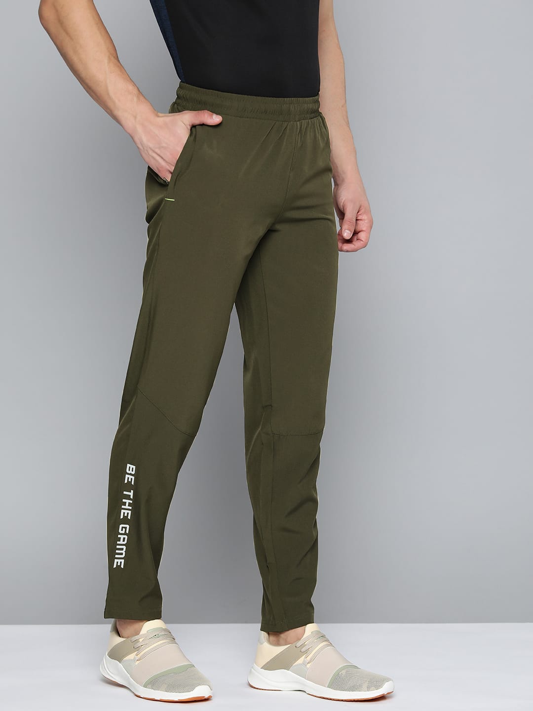 Alcis Men Olive Green Typography Print Track Pants