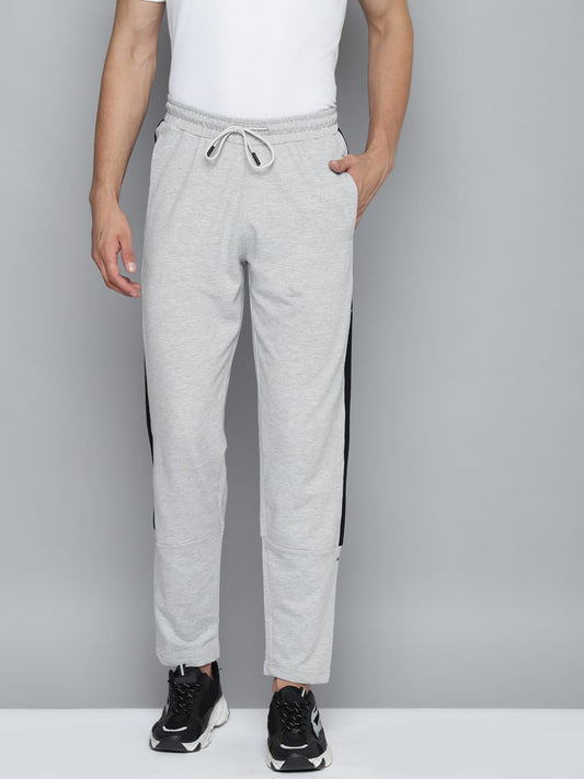 Alcis Men Grey Melange Solid Track Pants with Side Stripe Detail