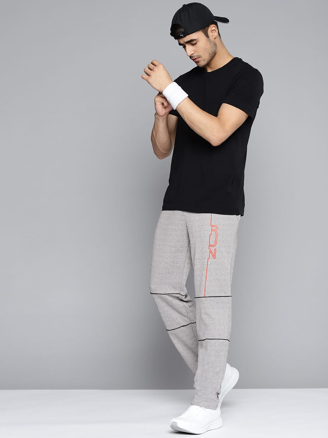 Alcis Men Grey Melange Printed Slim Fit Track Pants