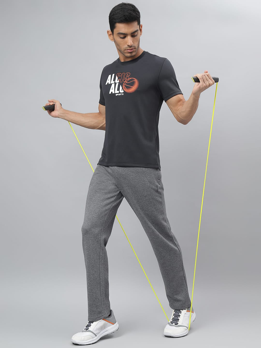 Alcis Men Medium Grey Melange Anti-Static Slim-Fit Training Track Pants