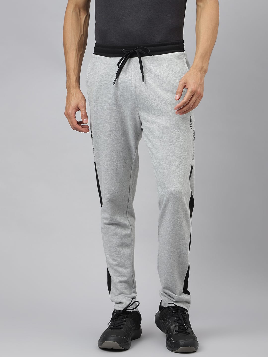 Alcis Men Graphic-Print Light Grey Melange Soft-Touch Track Pants