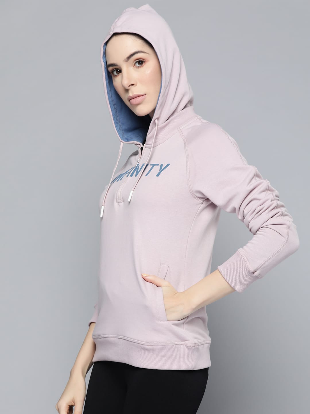 Alcis Women Lavender Printed Hooded Sweatshirt
