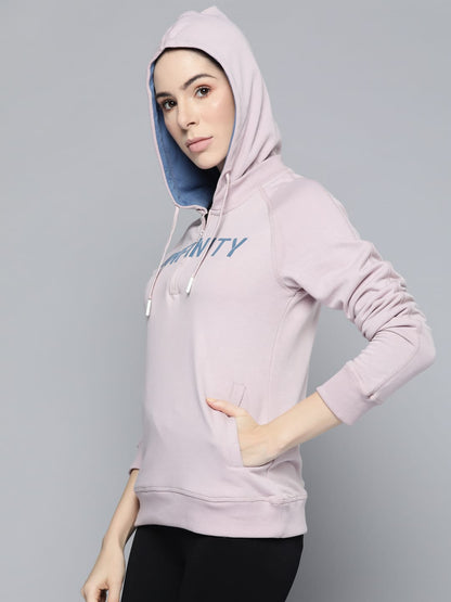 Alcis Women Lavender Printed Hooded Sweatshirt