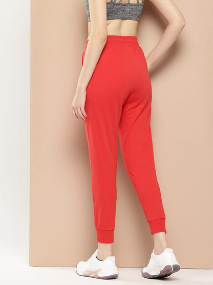 Alcis Women Coral Red Slim Fit Cropped Running Joggers
