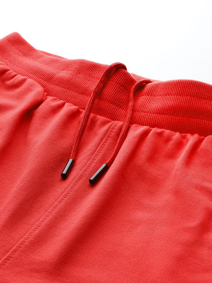 Alcis Women Coral Red Slim Fit Cropped Running Joggers