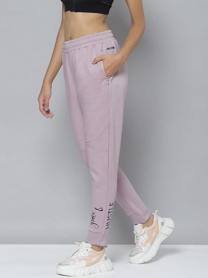 Alcis Women Lavender Typography Printed Slim Fit Sports Joggers