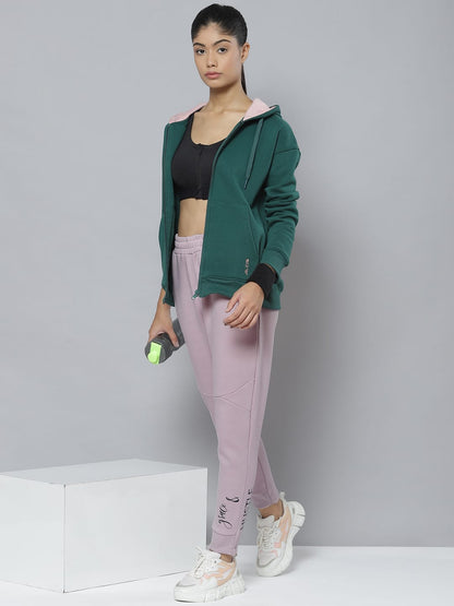 Alcis Women Lavender Typography Printed Slim Fit Sports Joggers