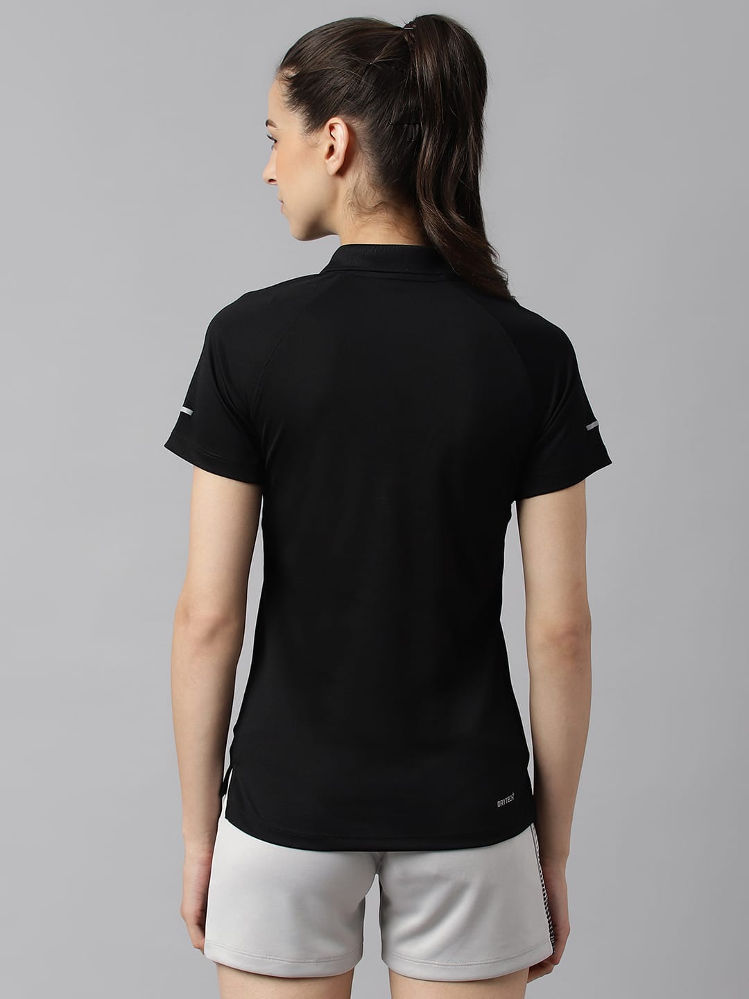Alcis Women Black Tech-Fit Anti-Static Soft-Touch Slim-Fit Training Polo T-Shirt