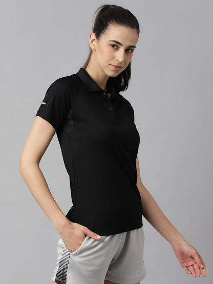 Alcis Women Black Tech-Fit Anti-Static Soft-Touch Slim-Fit Training Polo T-Shirt