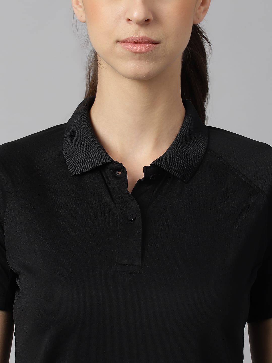 Alcis Women Black Tech-Fit Anti-Static Soft-Touch Slim-Fit Training Polo T-Shirt