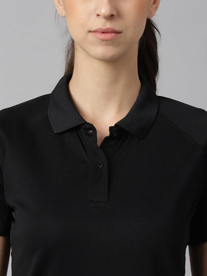 Alcis Women Black Tech-Fit Anti-Static Soft-Touch Slim-Fit Training Polo T-Shirt