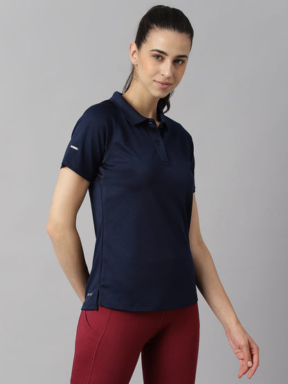 Alcis Women Navy Tech-Fit Anti-Static Soft-Touch Slim-Fit Training Polo T-Shirt