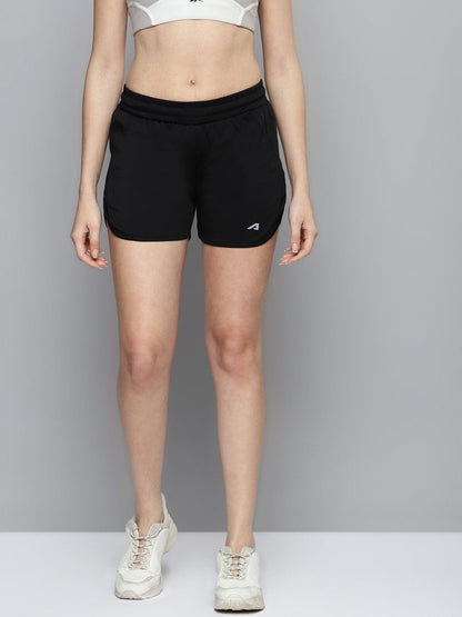 Alcis Women Black Slim Fit Training or Gym Sports Shorts