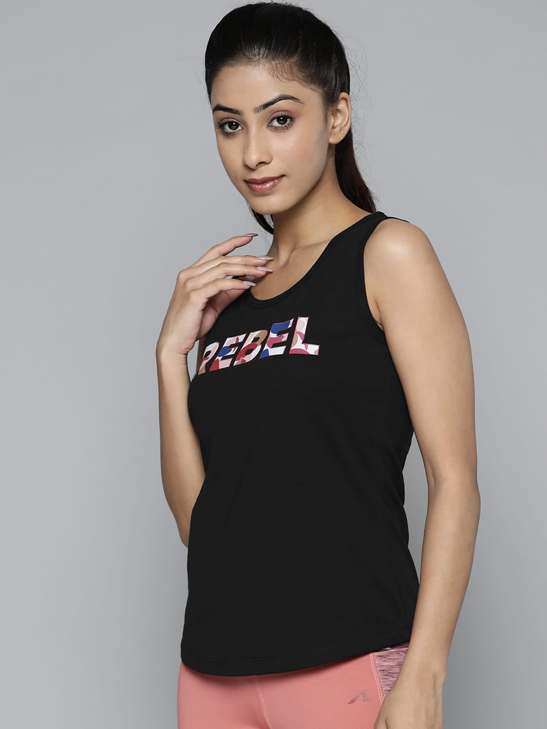 Women Black Typography Printed Slim Fit Training or Gym T-shirt