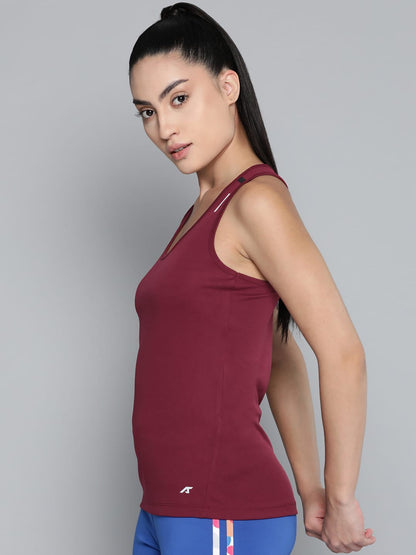 Alcis Women Red Dry Tech Slim Fit Training or Gym T-shirt