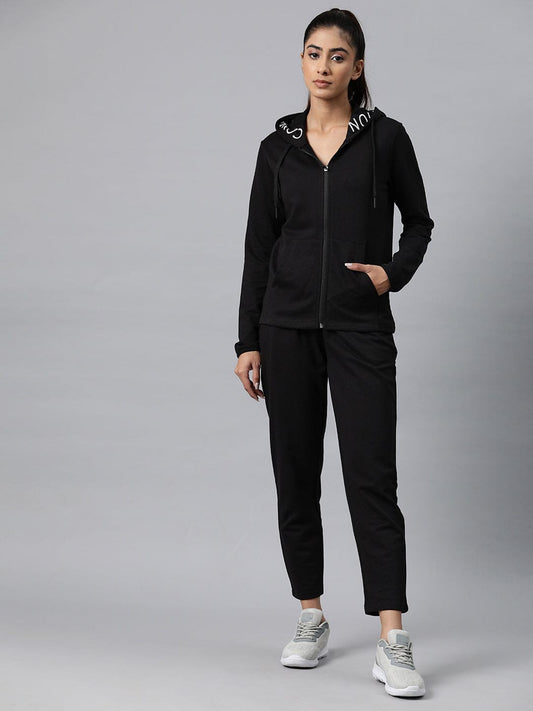 Alcis Women Typography Print Mid-Rise Hooded Tracksuit