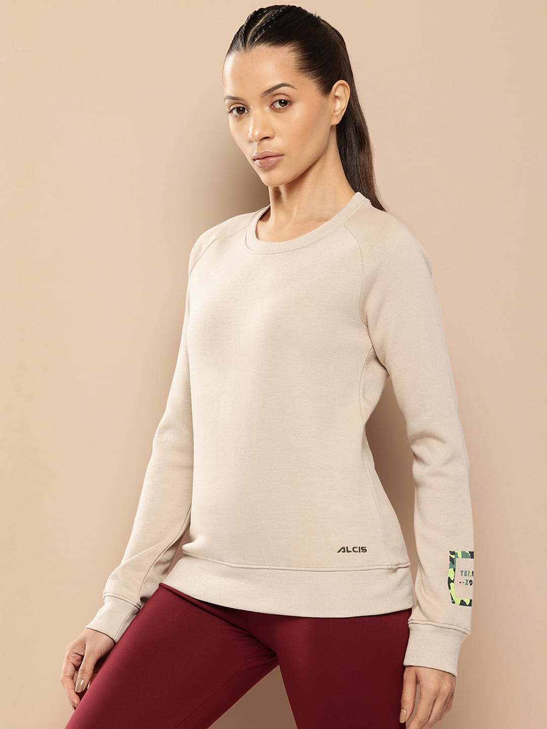 Alcis Women Beige Printed Sweatshirt