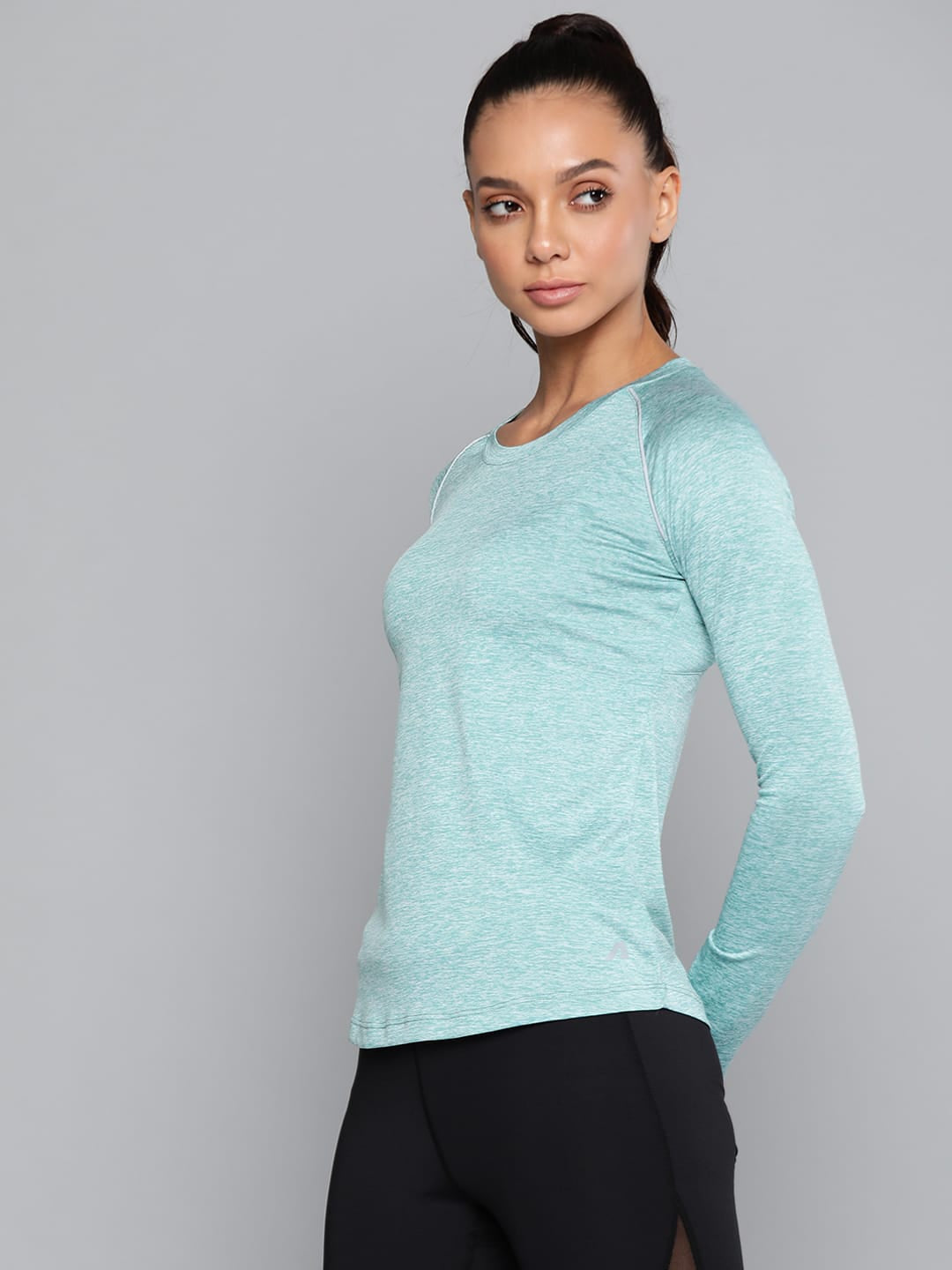 Alcis Women Turquoise Blue Slim Fit Training or Gym T-shirt