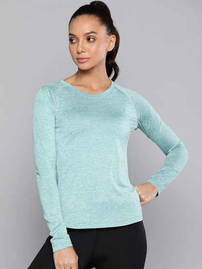 Alcis Women Turquoise Blue Slim Fit Training or Gym T-shirt