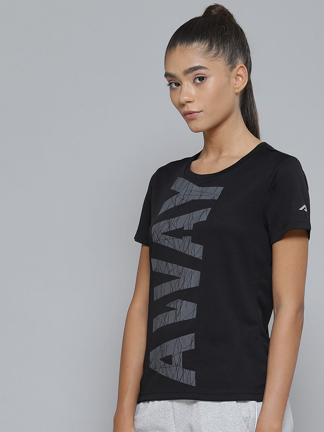 Alcis Women Black Typography Printed Slim Fit T-shirt