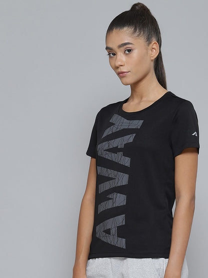 Alcis Women Black Typography Printed Slim Fit T-shirt