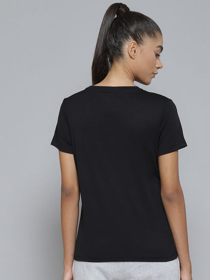 Alcis Women Black Typography Printed Slim Fit T-shirt