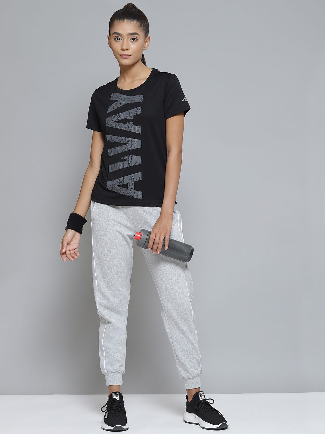 Alcis Women Black Typography Printed Slim Fit T-shirt